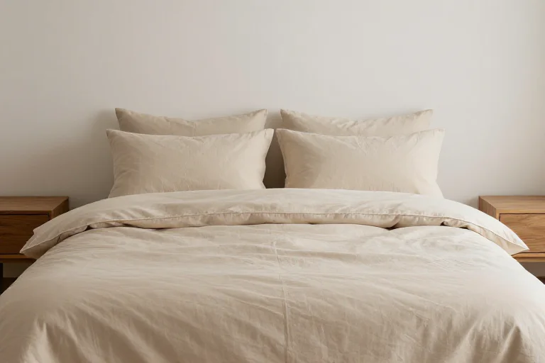 Neutral solid-color duvet cover, illustrated