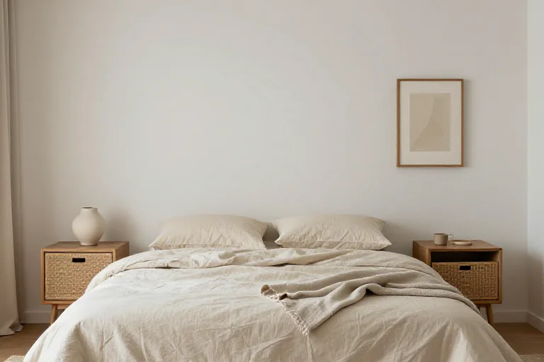 A calm minimal bedroom, illustrated