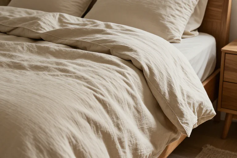 Washed linen duvet cover with natural wrinkles, illustrated