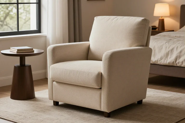 Comfortable upholstered reading chair, illustrated
